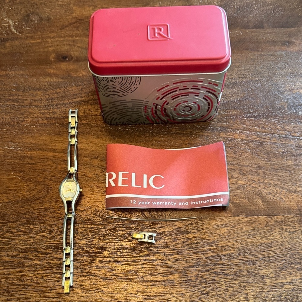 Relic Two-Tone Watch with Red Watch box Box EUC